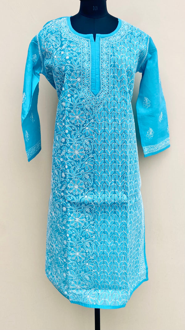 Lucknowi Chikankari Kurti Blue Cotton