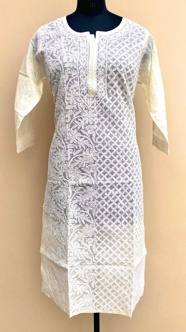 Lucknowi Chikankari Kurti  Lemon Yellow Cotton