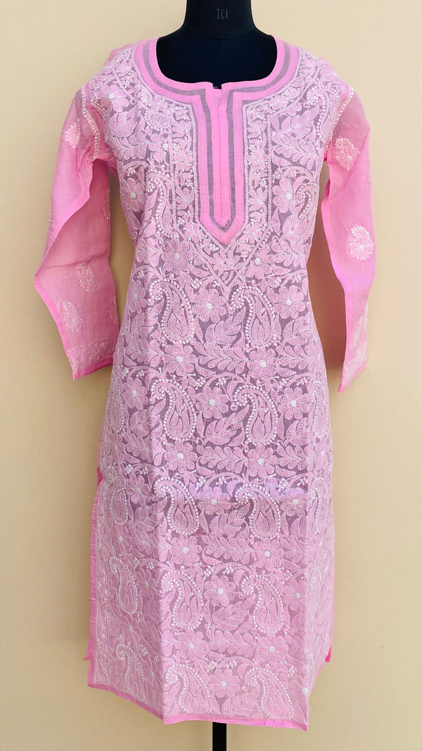 Lucknowi Chikankari Kurti Pink Cotton