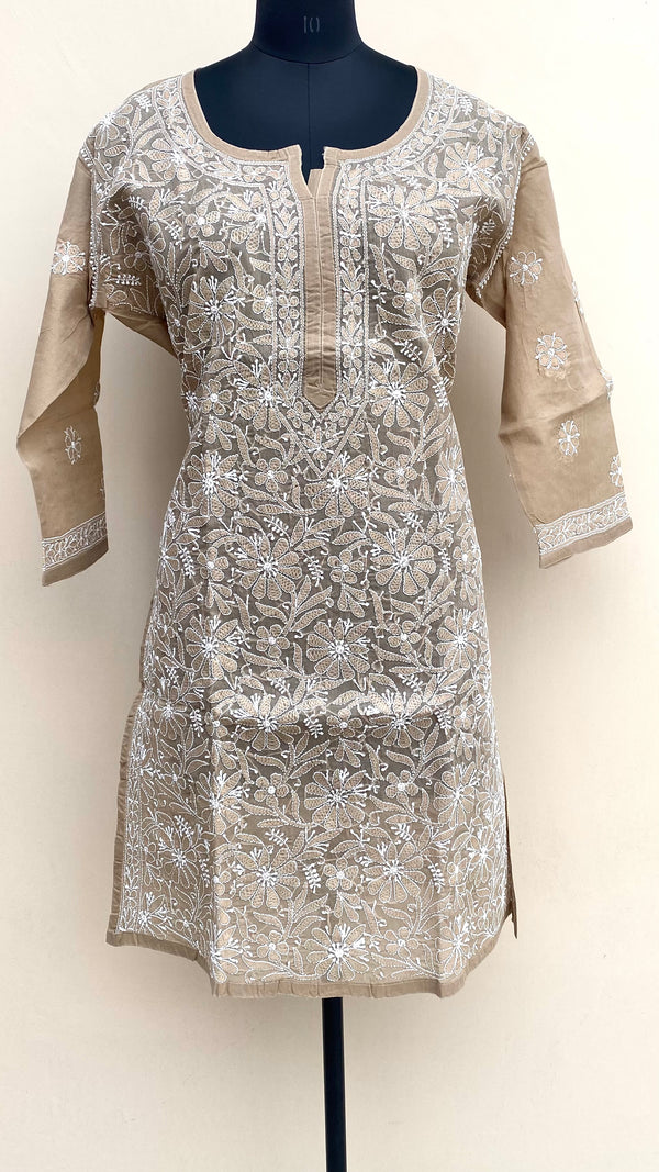 Lucknowi Chikankari Kurti Brown Cotton