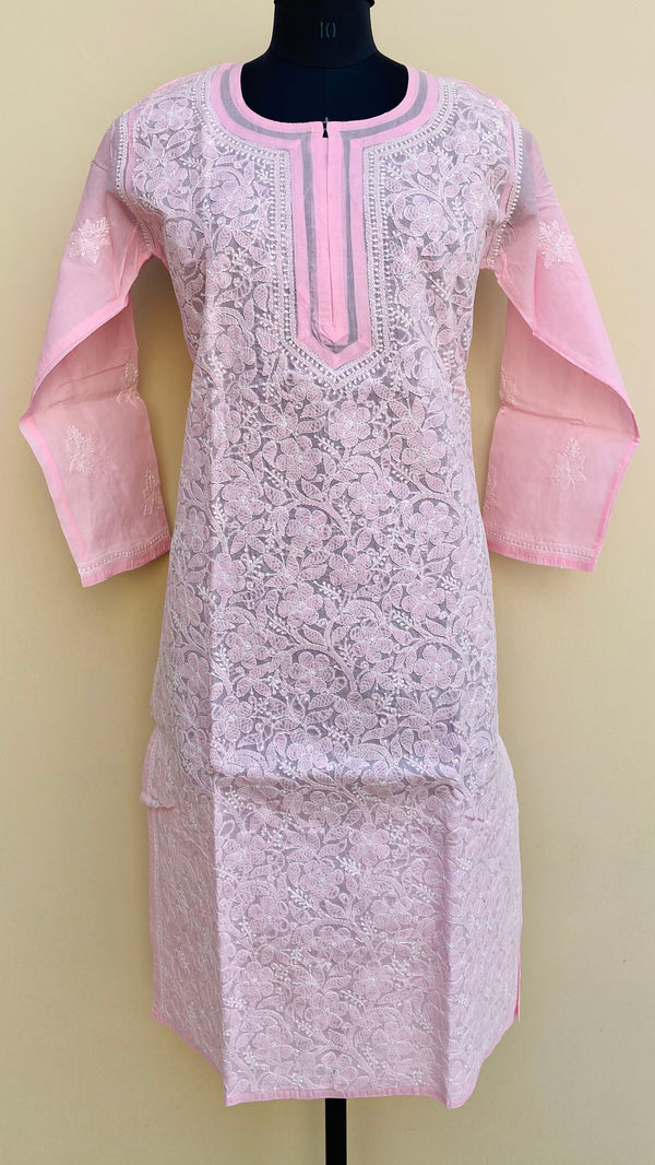 Lucknowi Chikankari Kurti Baby Pink Cotton