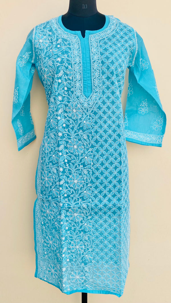 Lucknowi Chikankari Kurti Blue Cotton