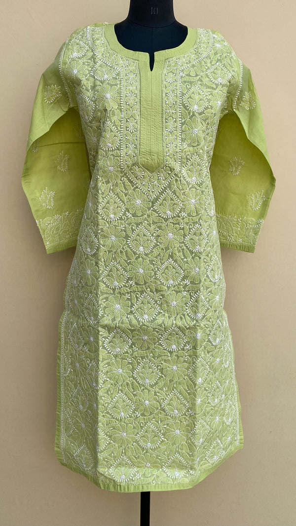 Lucknowi Chikankari Kurti Green Cotton