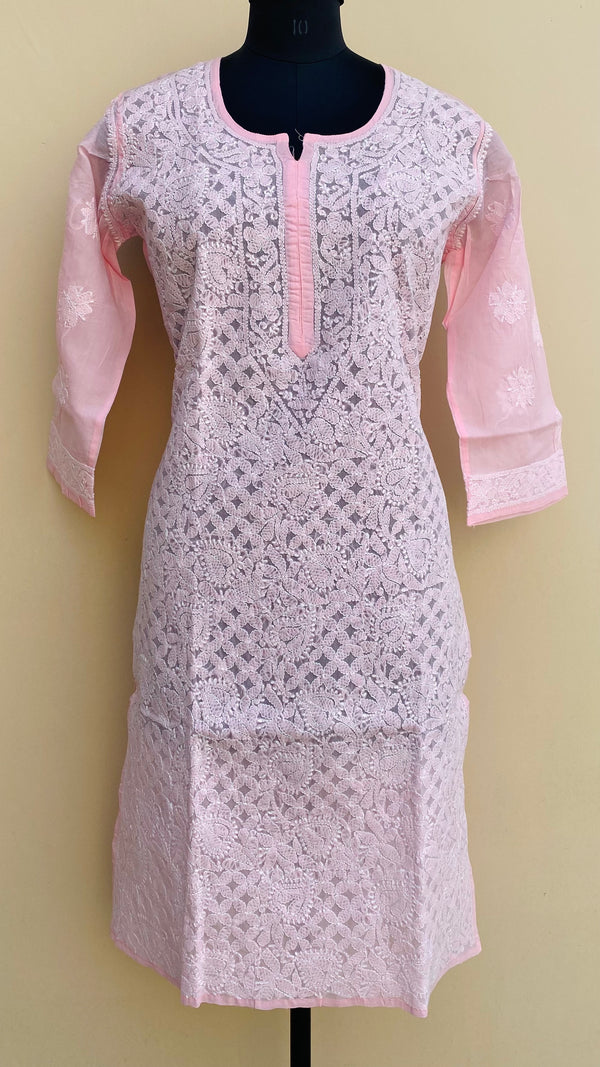 Lucknowi Chikankari Kurti Baby Pink Cotton