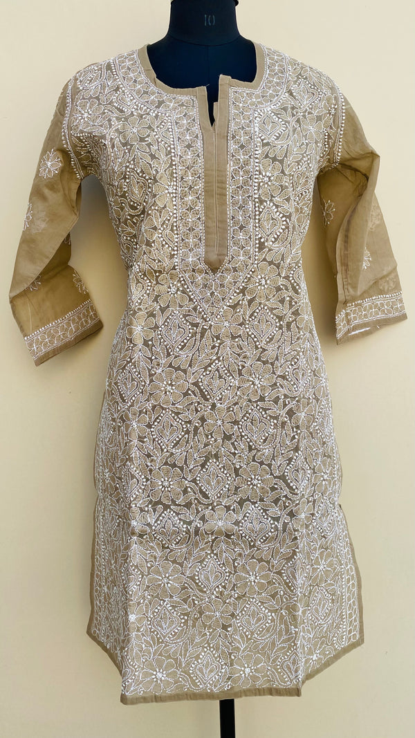 Lucknowi Chikankari Kurti Brown Cotton