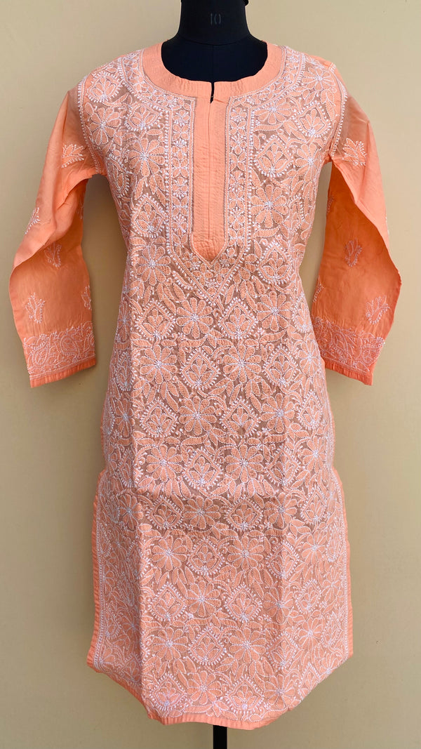 Lucknowi Chikankari Kurti Orange Cotton