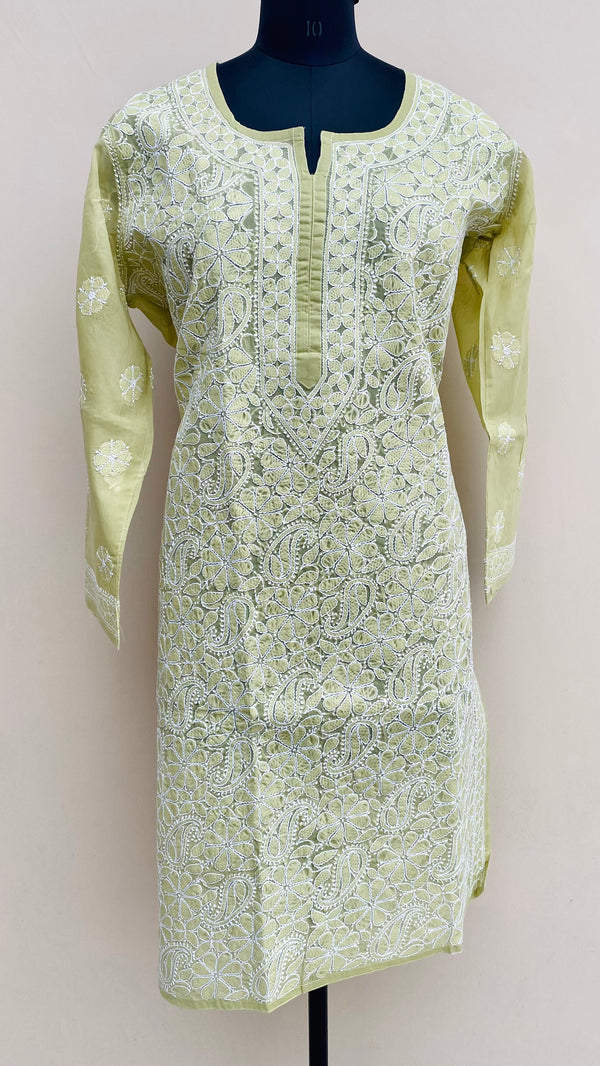 Lucknowi Chikankari Kurti Mehandi Green Cotton