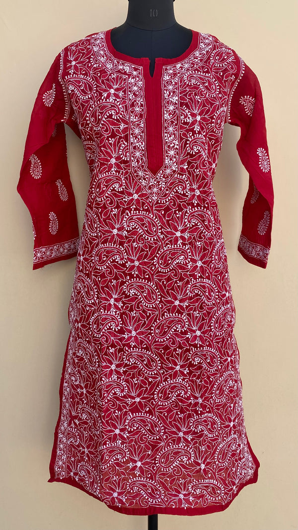 Lucknowi Chikankari Kurti Maroon Cotton