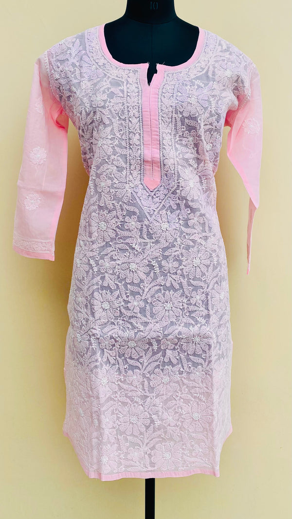 Lucknowi Chikankari Kurti Baby Pink Cotton