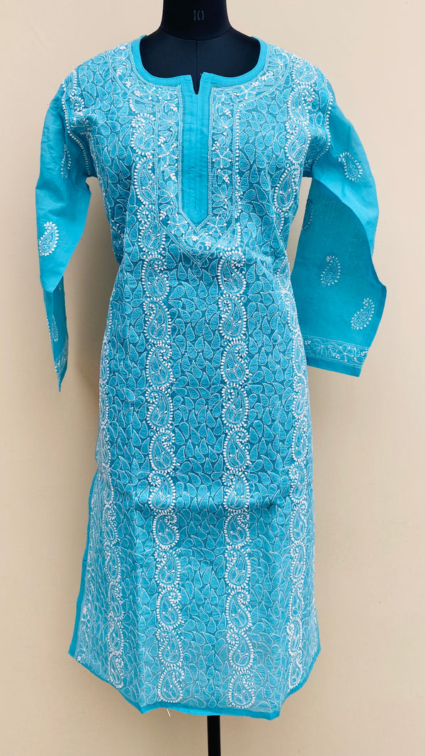 Lucknowi Chikankari Kurti Blue Cotton