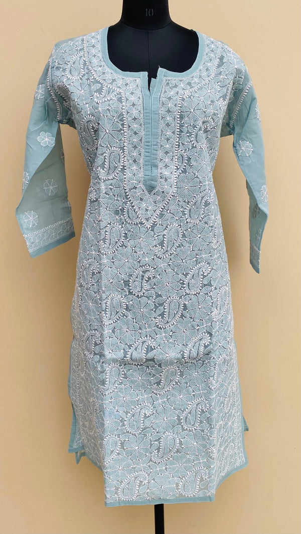 Lucknowi Chikankari Kurti Powder Blue Cotton