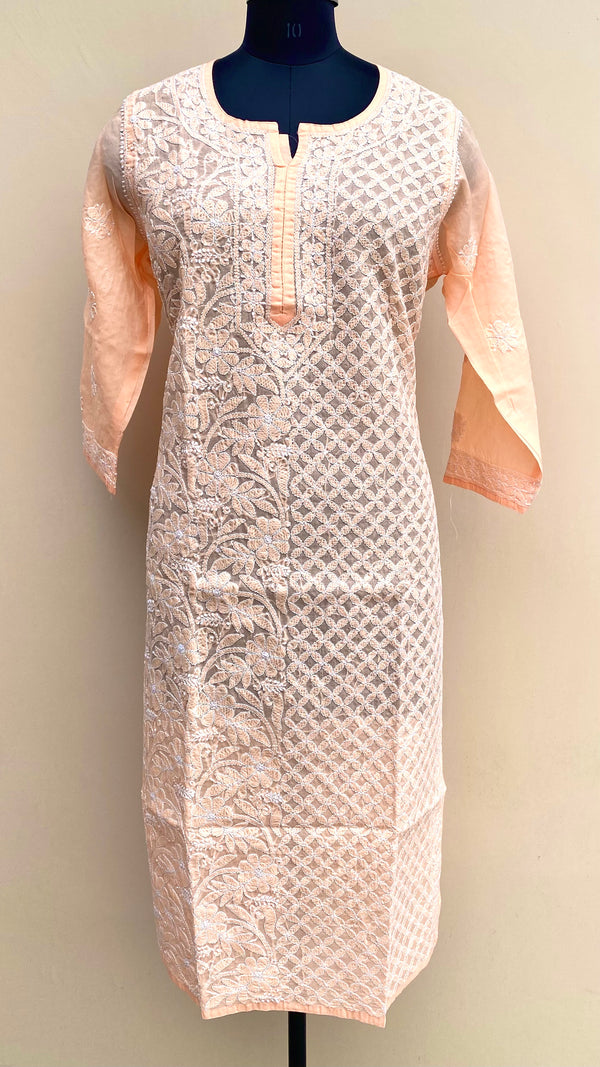 Lucknowi Chikankari Kurti Orange Cotton