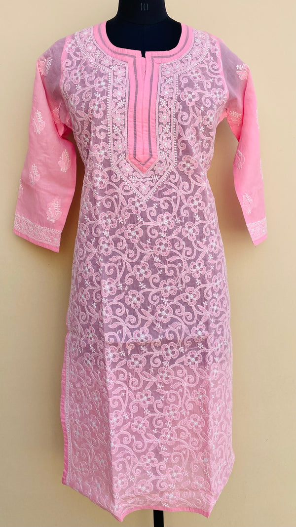 Lucknowi Chikankari Kurti Pink Cotton