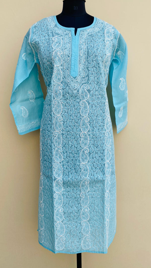 Lucknowi Chikankari Kurti Blue Cotton