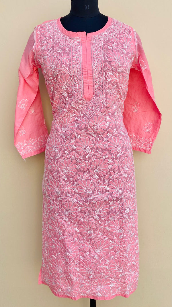 Lucknowi Chikankari Kurti Pink Cotton