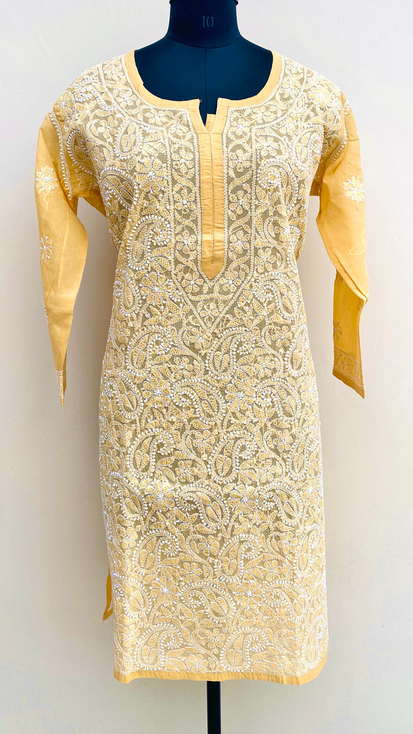 Lucknowi Chikankari Kurti Mustard Cotton