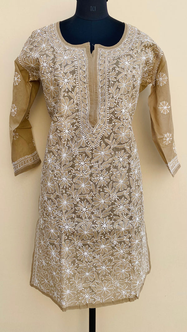 Lucknowi Chikankari Kurti Brown Cotton