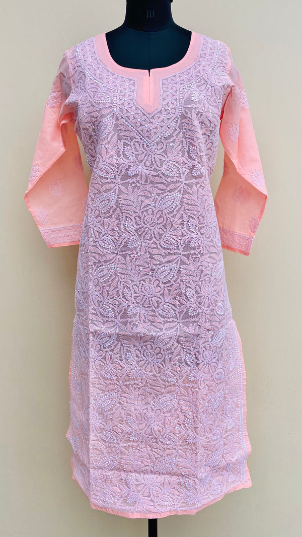 Lucknowi Chikankari Kurti Peach Cotton