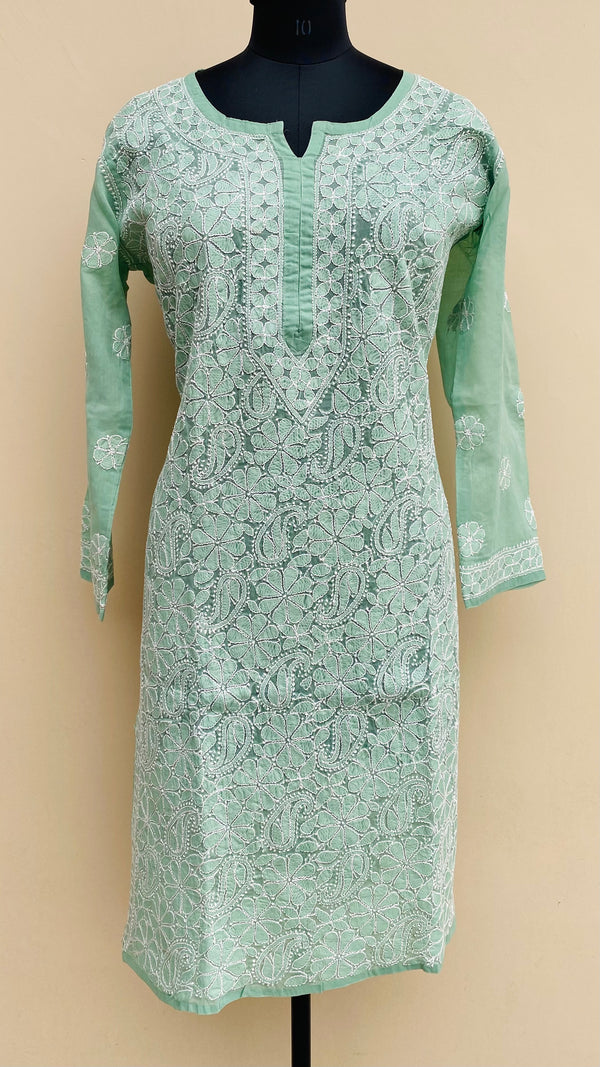 Lucknow Chikankari Kurti Teal Green Cotton