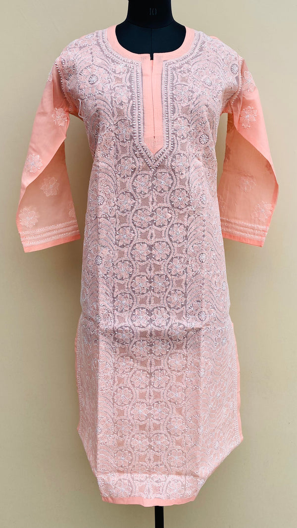 Lucknow Chikankari Kurti Peach Cotton with Jaali Work