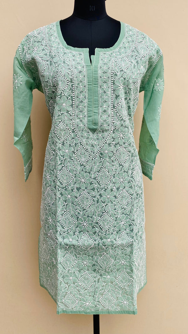 Lucknowi Chikankari Kurti Teal Green Cotton