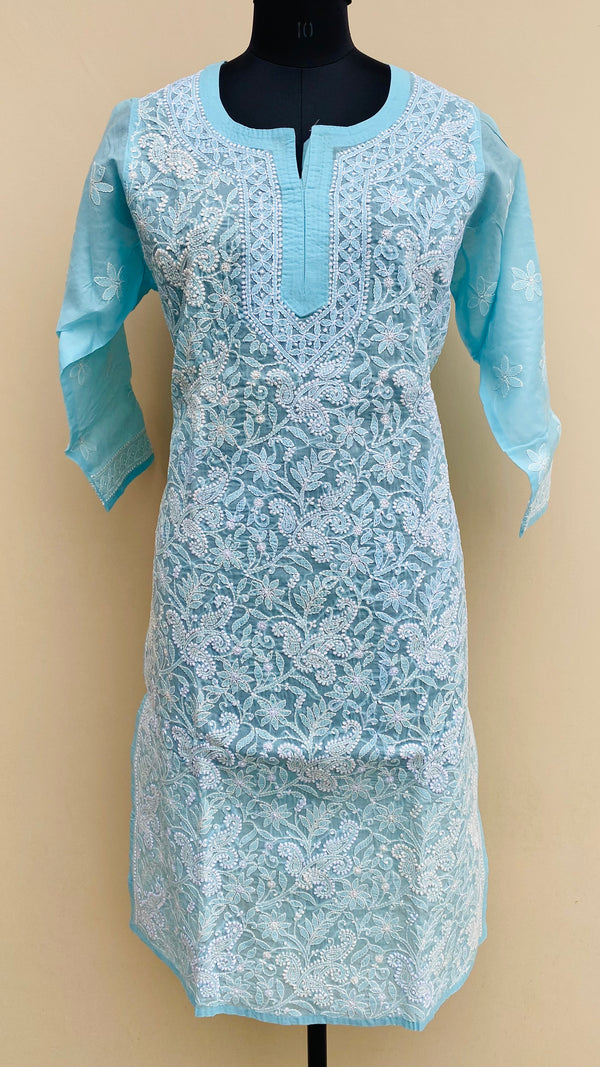 Lucknowi Chikankari Kurti Blue Cotton