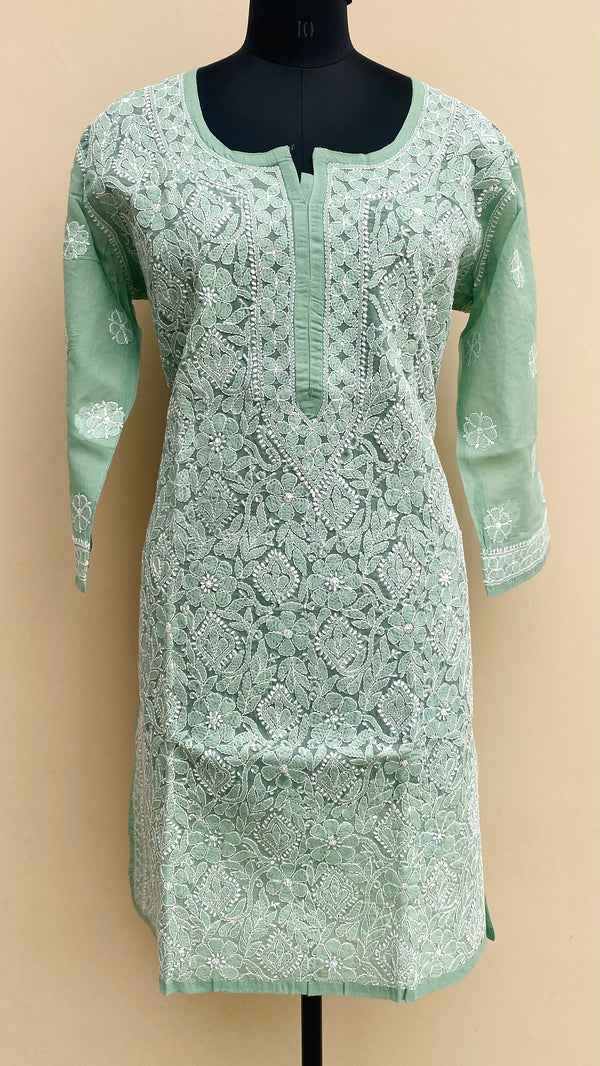 Lucknowi Chikankari Kurti Teal Green Cotton