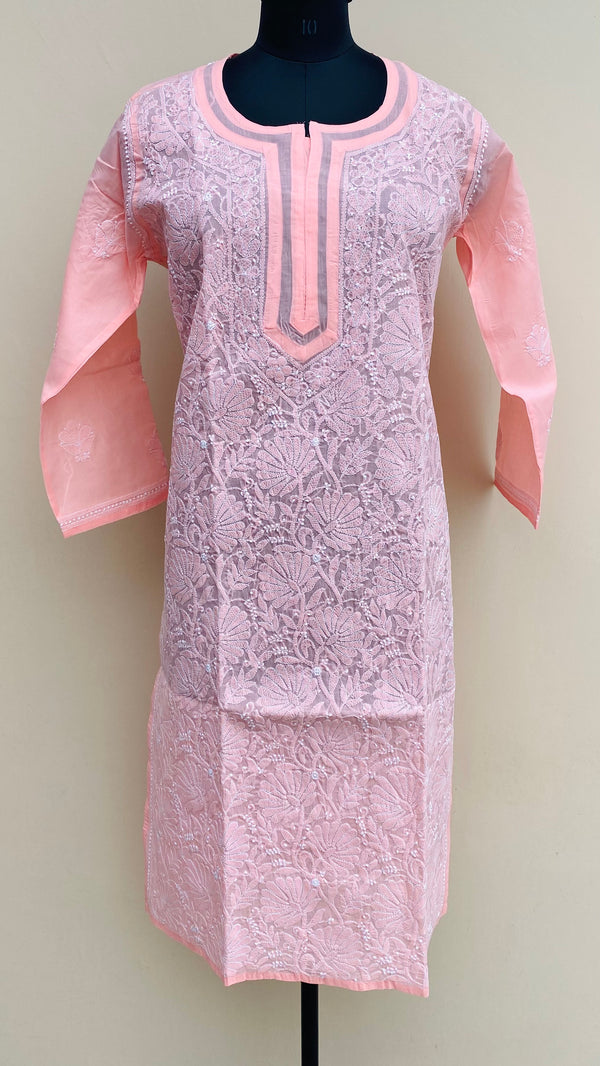 Lucknowi Chikankari Kurti Peach Cotton