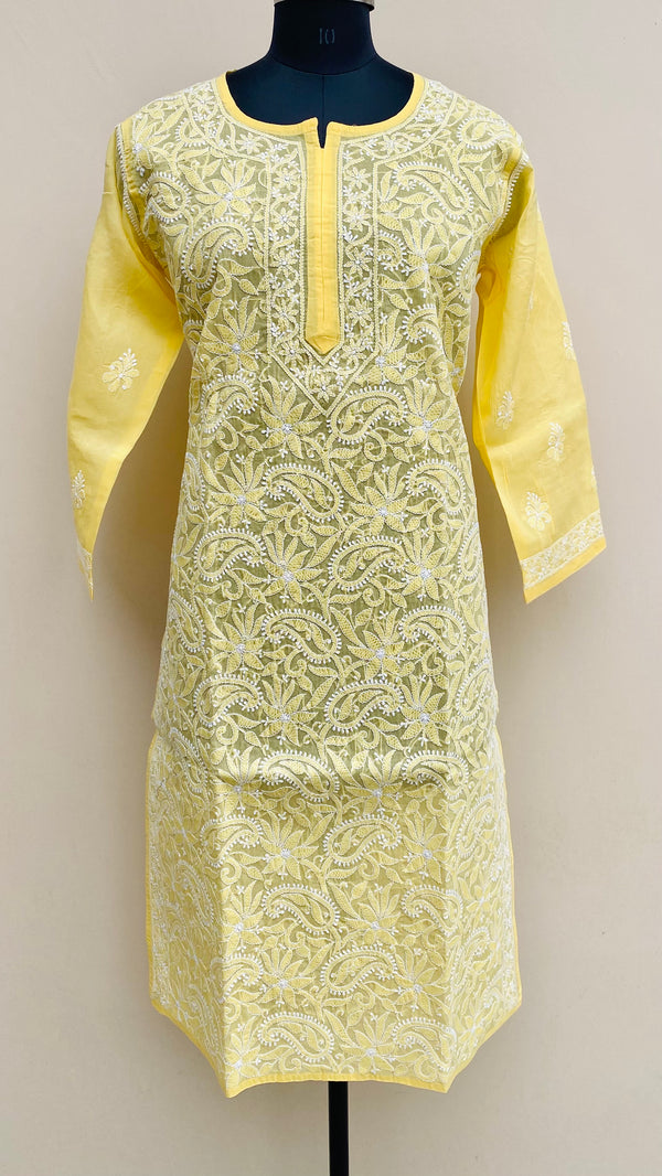 Lucknow Chikankari Kurti Yellow Cotton