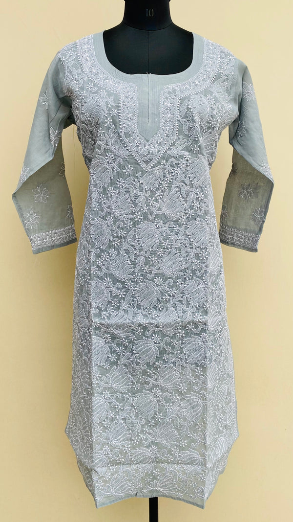 Lucknowi Chikankari Kurti Gray Cotton