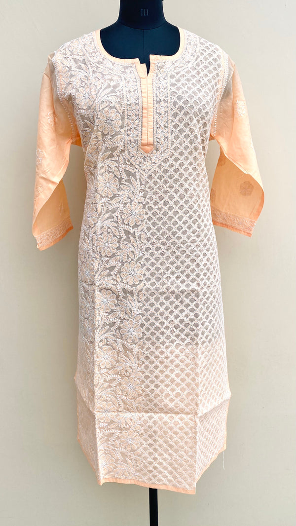 Lucknowi Chikankari Kurti Orange Cotton