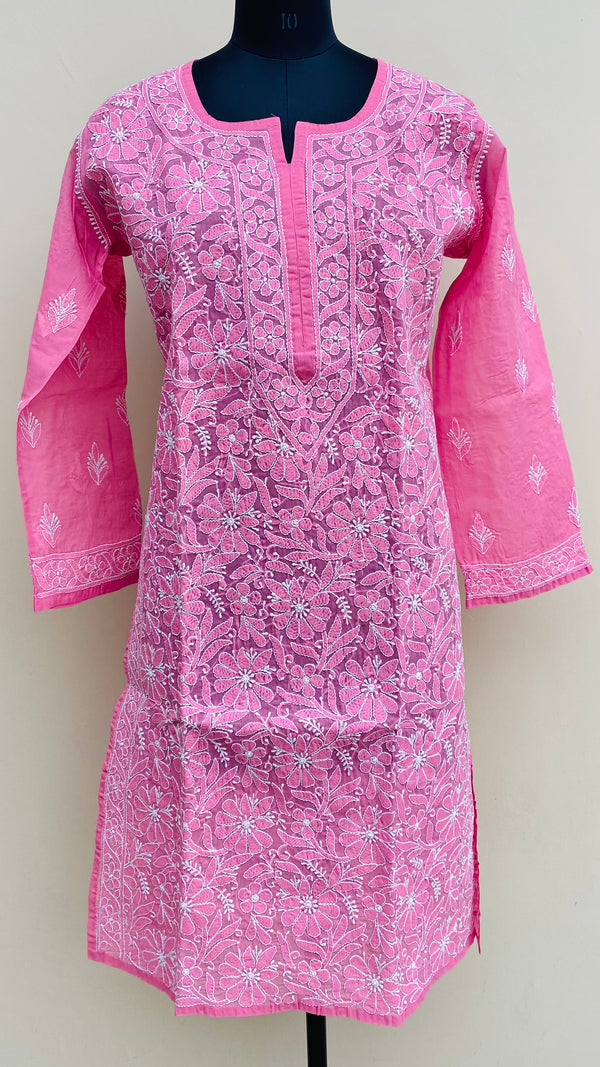 Lucknowi Chikankari Kurti Pink Cotton