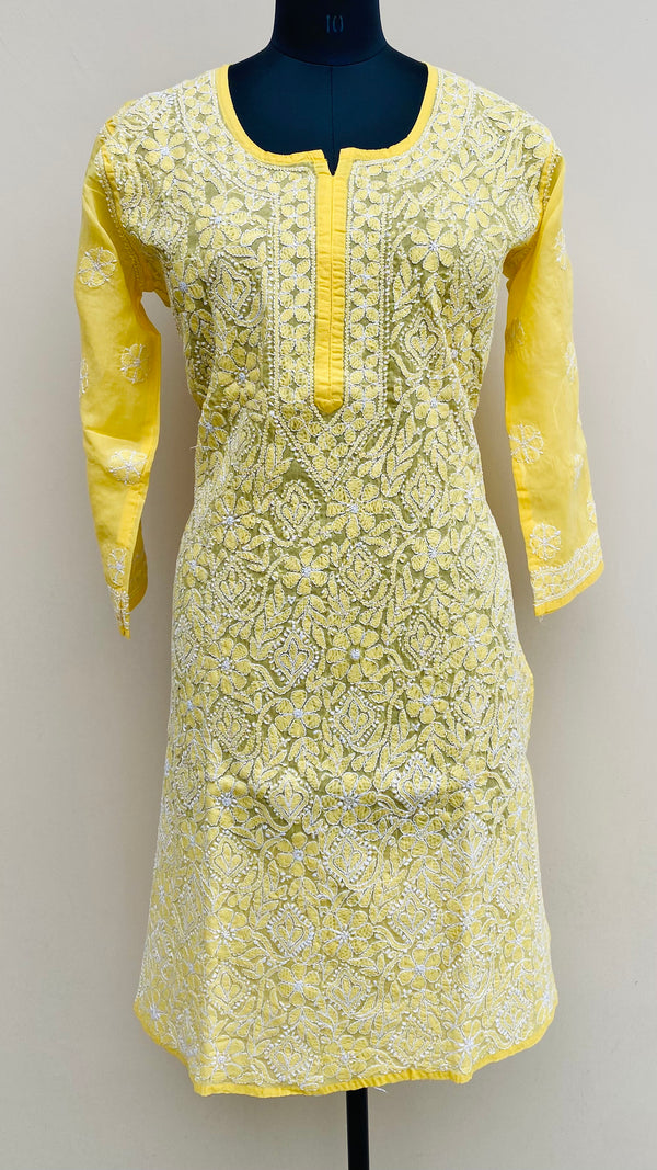 Lucknowi Chikankari Kurti Yellow Cotton