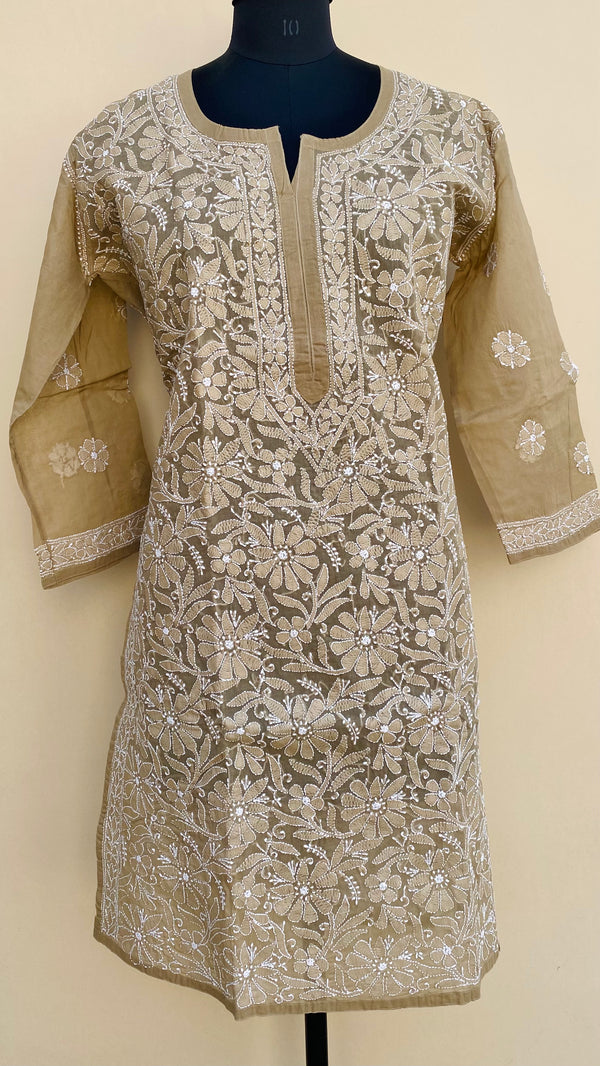 Lucknowi Chikankari Kurti Brown Cotton