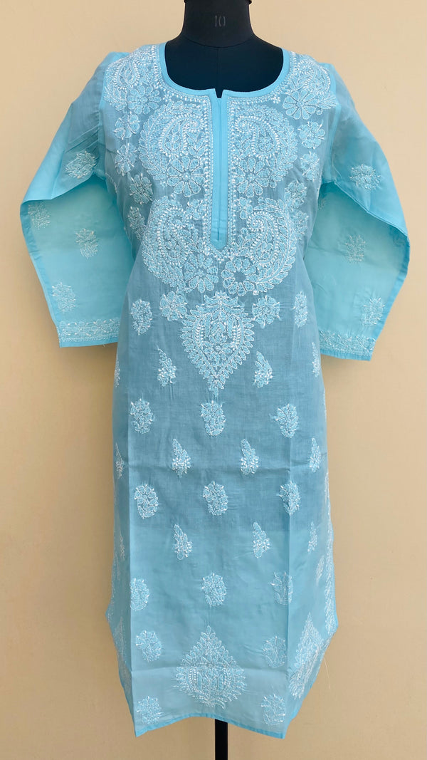 Lucknowi Chikankari Kurti Blue Cotton