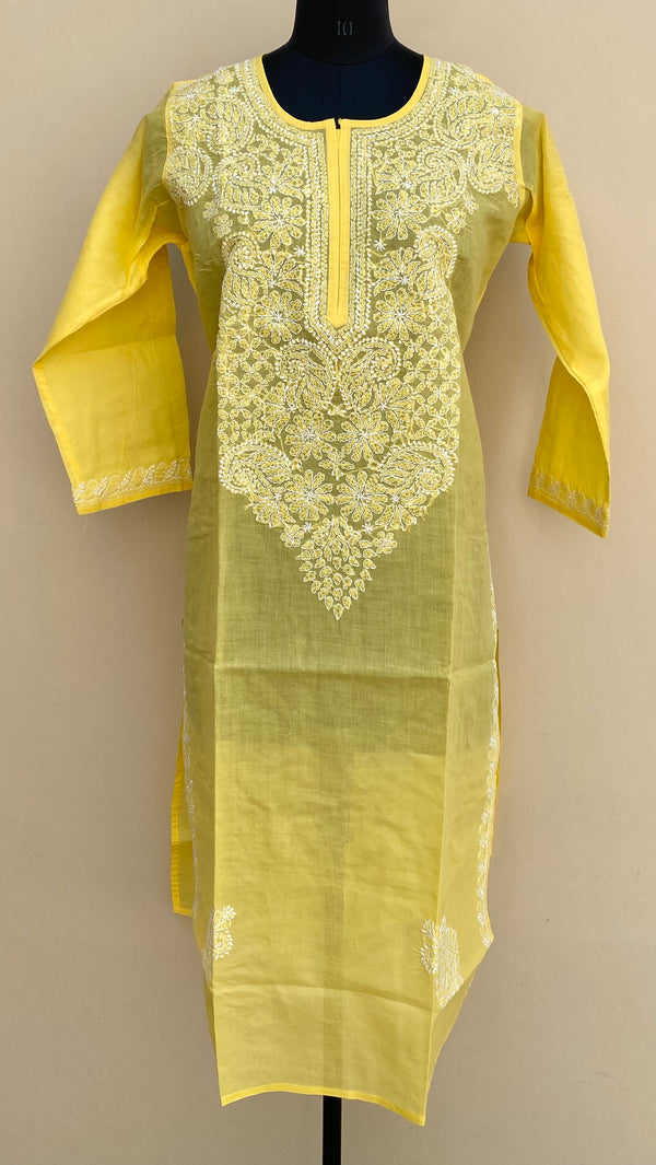 Lucknowi Chikankari Kurti Yellow Cotton