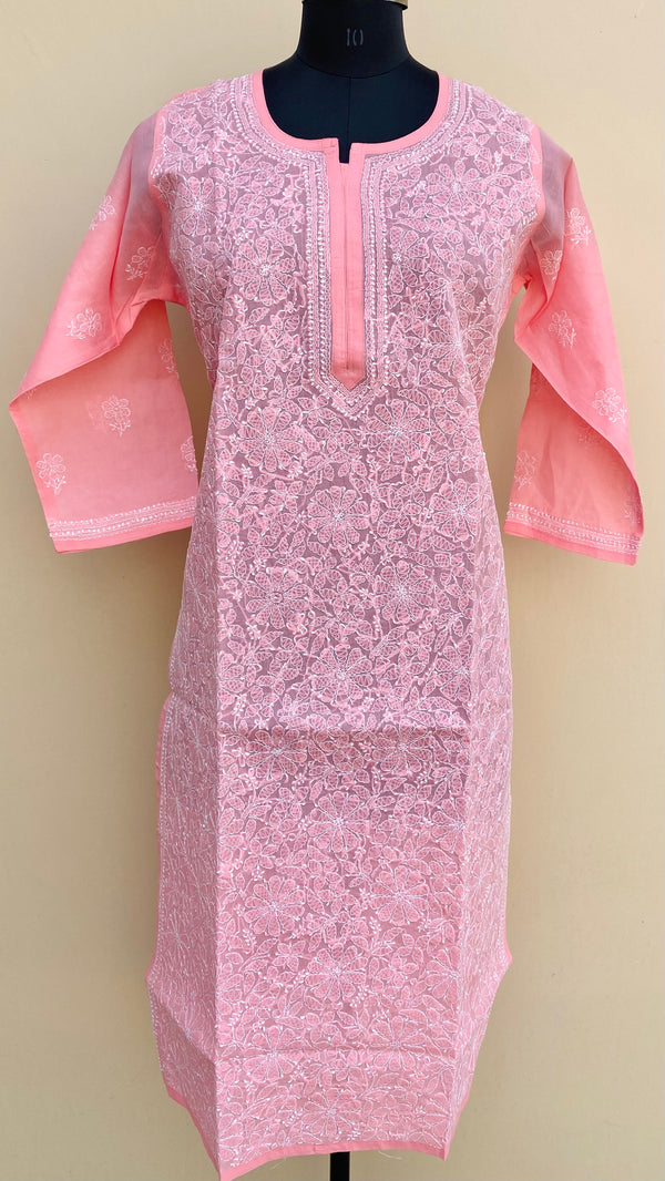 Lucknowi Chikankari Kurti Peach Cotton