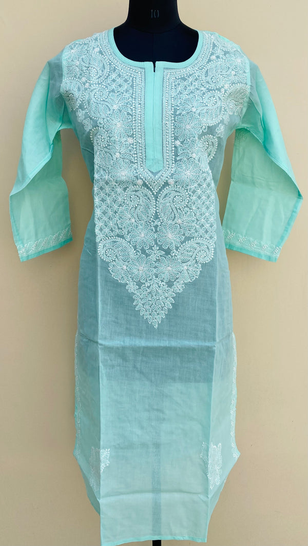 Lucknowi Chikankari Kurti Sea Green Cotton