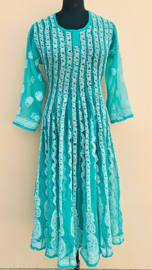 Lucknowi Chikankari Anarkali Kurti Sea Green Georgette