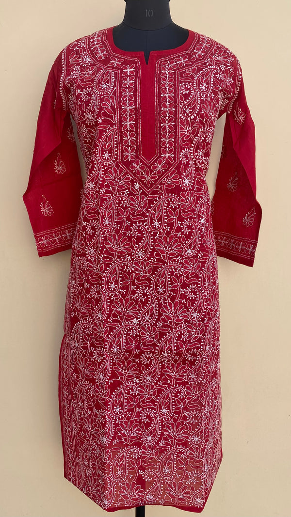 Lucknowi Chikankari Kurti Maroon Cotton