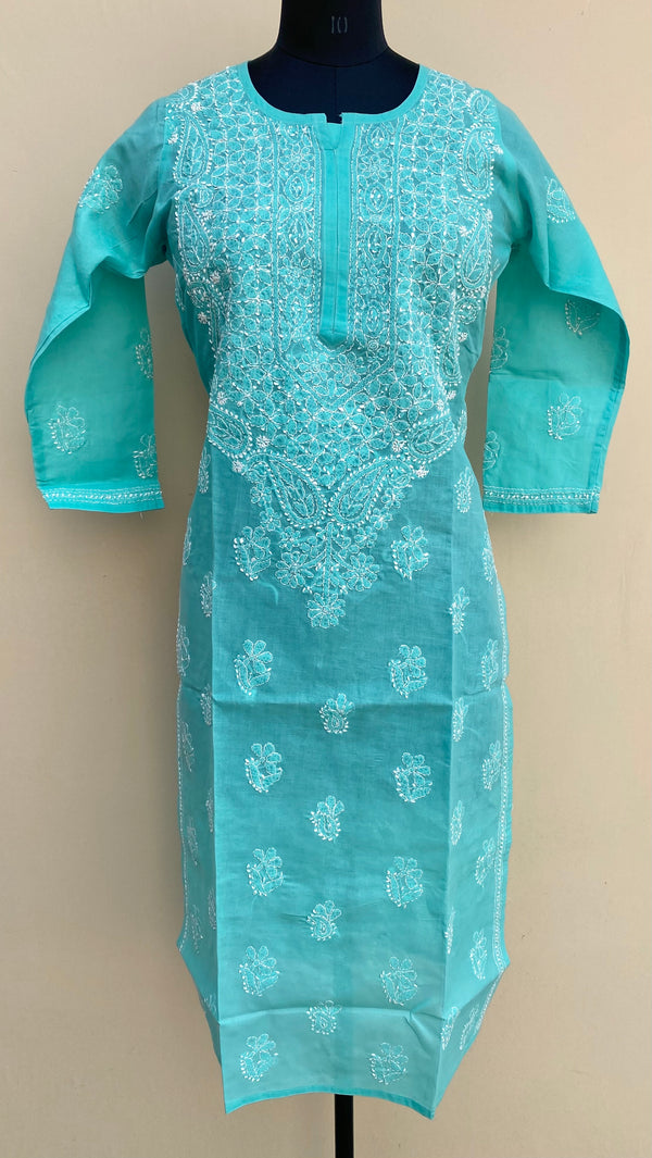 Lucknowi Chikankari Kurti Sea Green Cotton