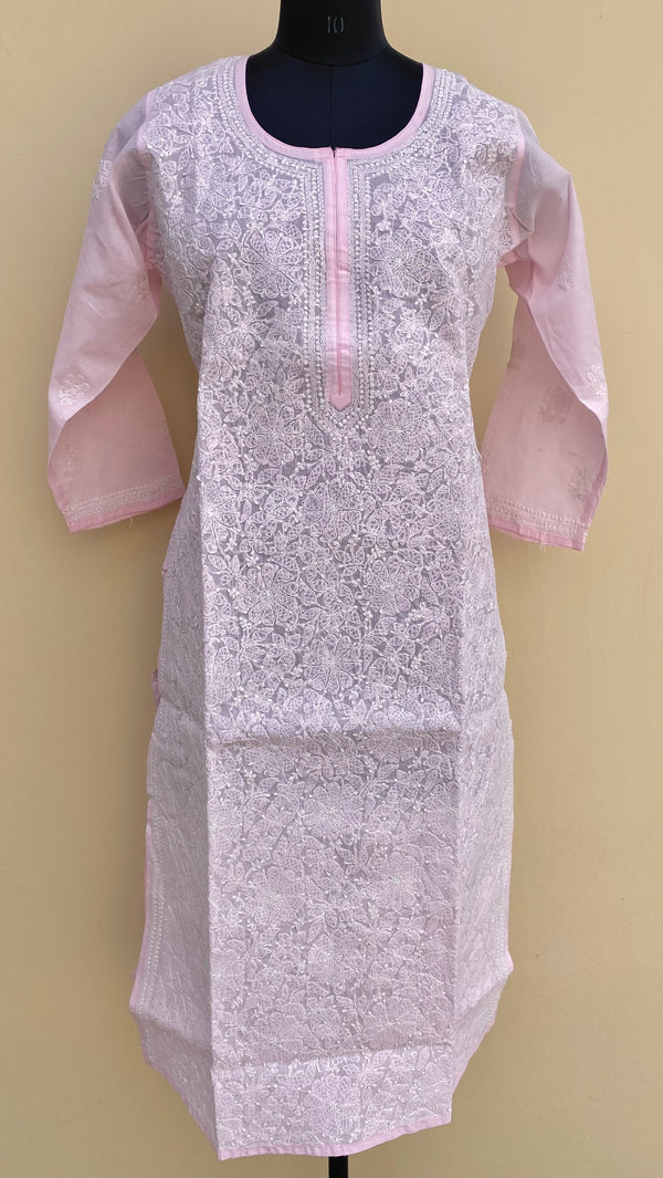 Lucknowi Chikankari Kurti Baby Pink Cotton