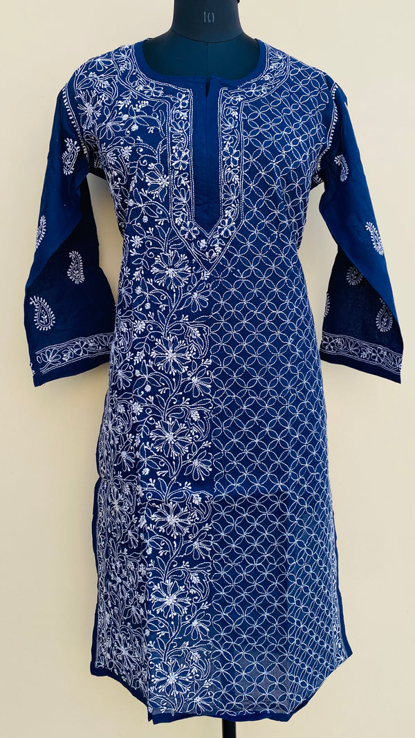 Lucknowi Chikankari Kurti Royal Blue Cotton