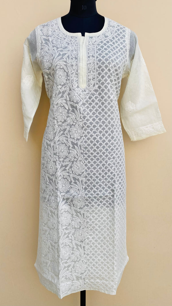 Lucknowi Chikankari Kurti Lemon Yellow Cotton