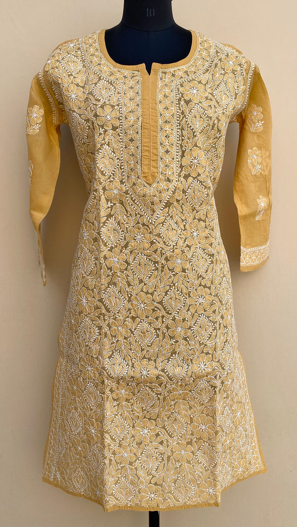 Lucknowi Chikankari Kurti Mustard Cotton