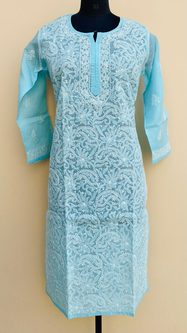 Lucknowi Chikankari Kurti Blue Cotton