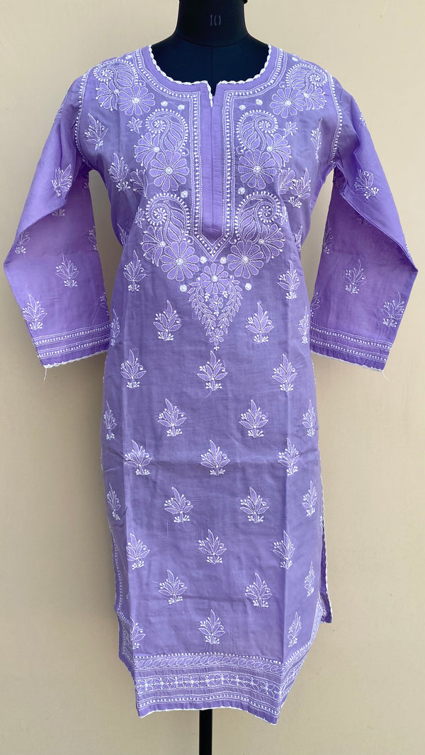 Lucknowi Chikankari Kurti Purple Mulmul Cotton