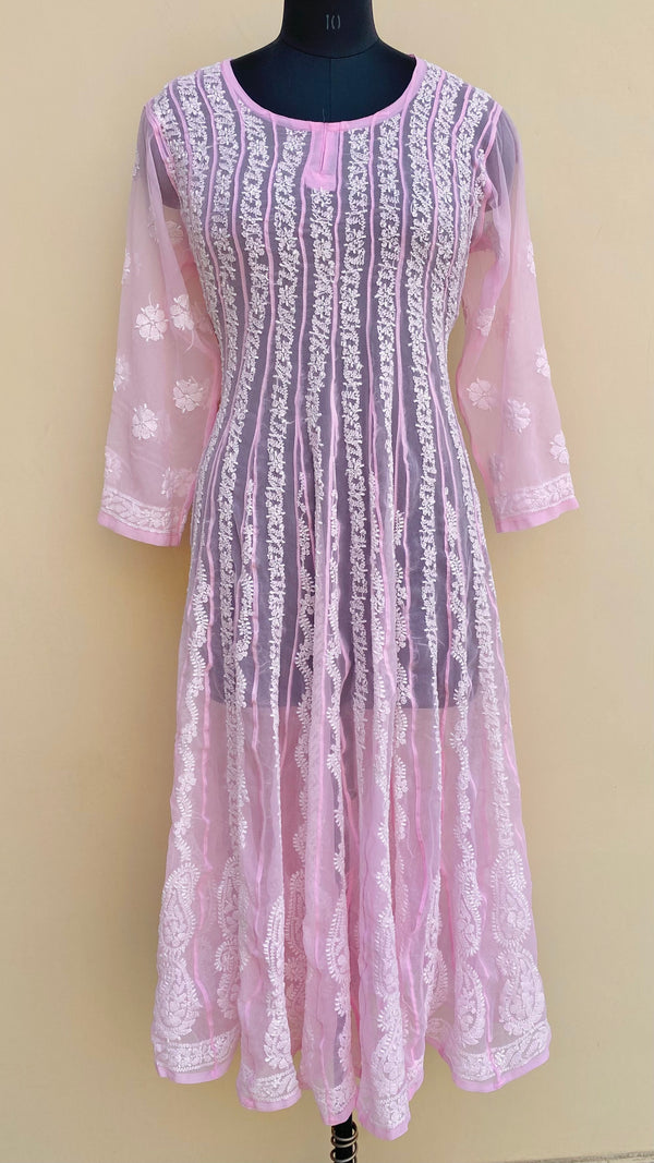 Lucknowi Chikankari Anarkali Kurti Baby Pink Georgette