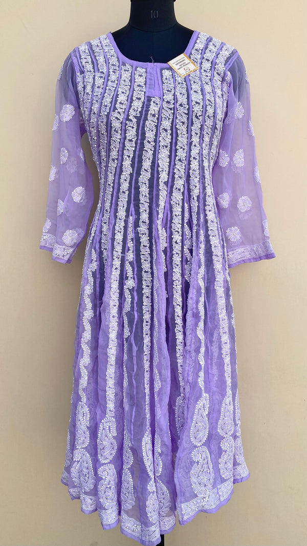 Lucknowi Chikankari Anarkali Kurti Purple Georgette