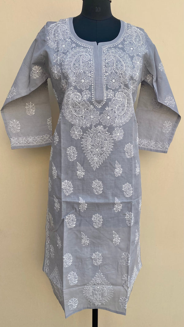 Lucknowi Chikankari Kurti Gray Cotton